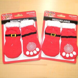 SimplyDog Dog Socks Sz Med/Large Red Christmas Fits Up To 5.5” 14cm 2 Sets NEW